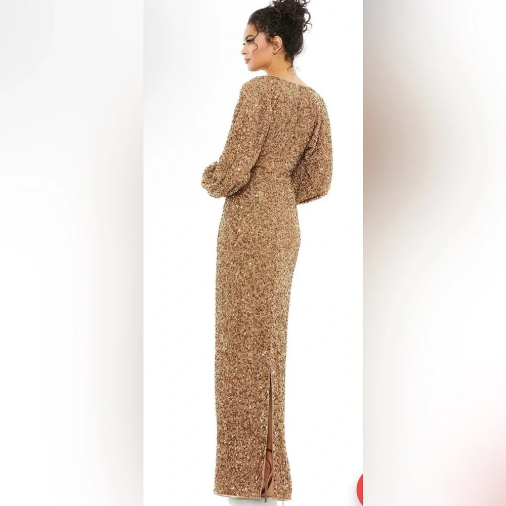 Mac Duggal style 10791 Bronze Long Sleeve Gown with V-Neck NWT - Picture 2 of 9